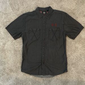 Harley-Davidson Shirt Mens Medium Gray Short Sleeve Button Up Embroidered H-D